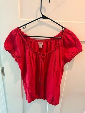 Mossimo Red Boho Peasant Top Womens Large Off Shoulder Elastic Neck Casual